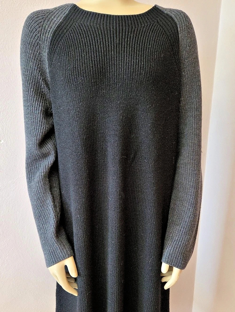 Eileen Fisher Merino Wool Colorblock Tunic Sweater Dress Black & Charcoal